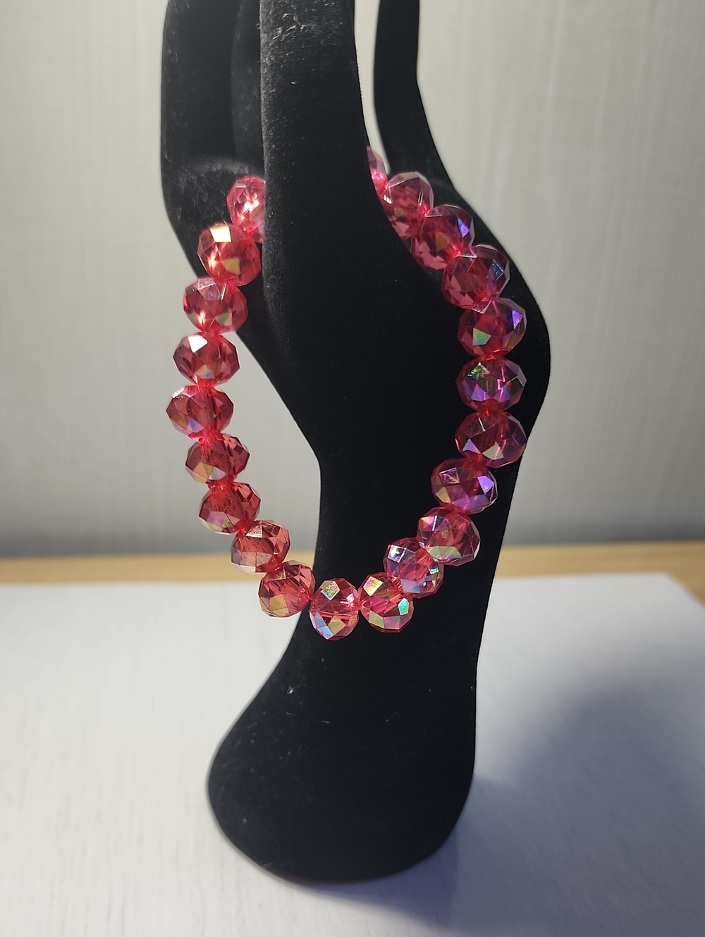 Red Faceted Crystal Stretch Bracelet - Unbranded